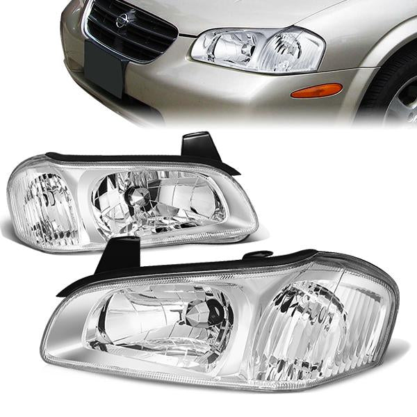 DNA Motoring, 00-01 Nissan Maxima Headlights - Chrome Housing Clear Corner