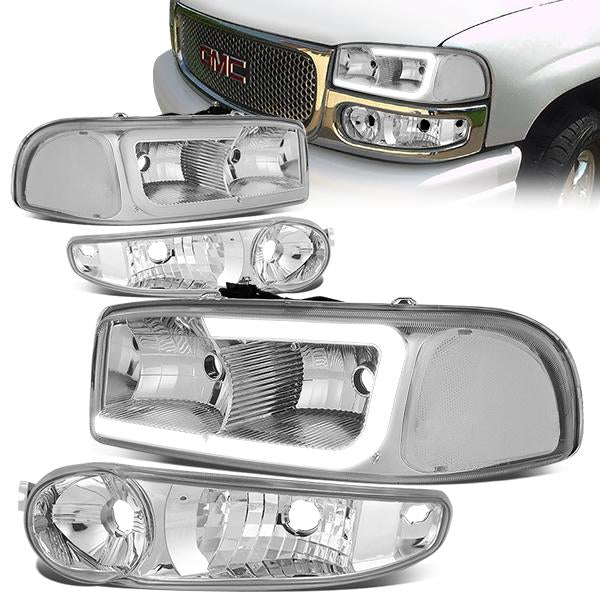 Nuvision Lighting, 00-06 GMC Sierra Yukon XL Denali LED DRL Headlights+Bumper Lamp -Chrome Housing Clear Corner