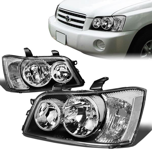 DNA Motoring, 01-03 Toyota Highlander Headlights - Black Housing Clear Corner