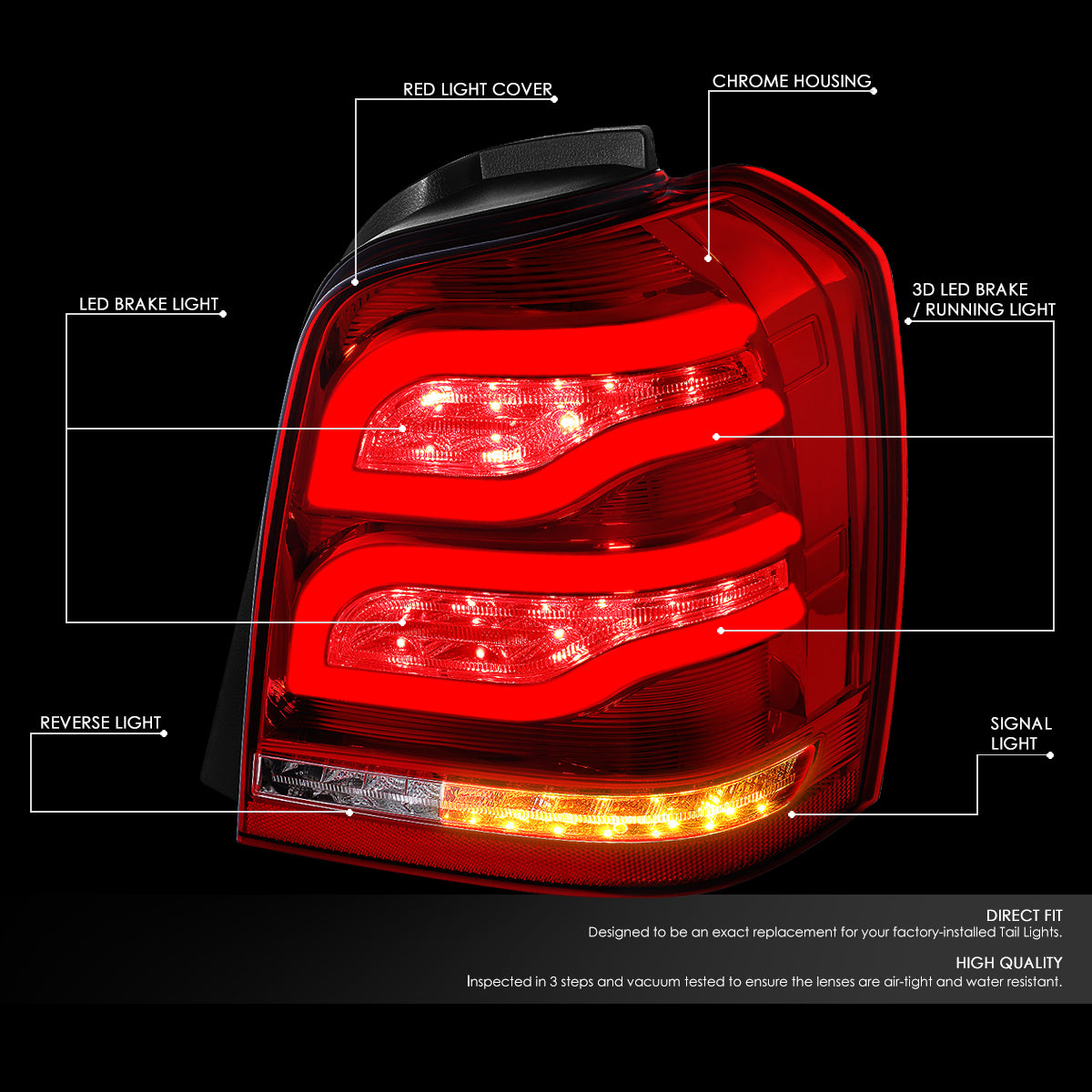 Nuvision Lighting, 01-07 Toyota Highlander Base/Limited/Sport LED Tube Bar Rear Brake Tail Lights