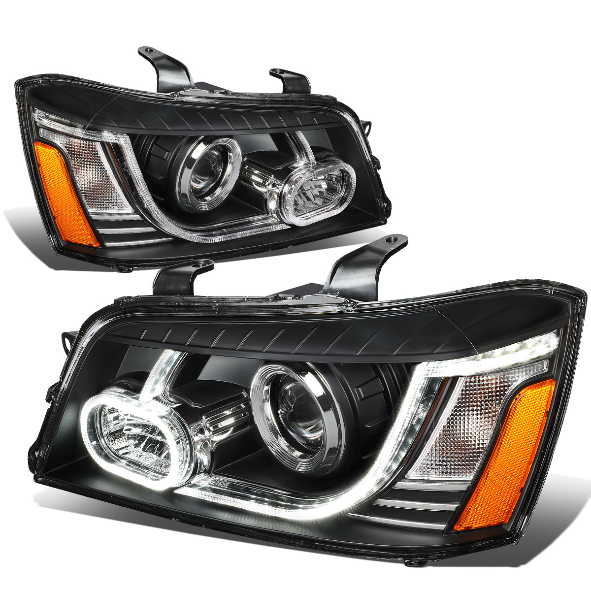 DNA Motoring, 01-07 Toyota Highlander LED DRL Projector Headlights - Black Housing Amber Corner