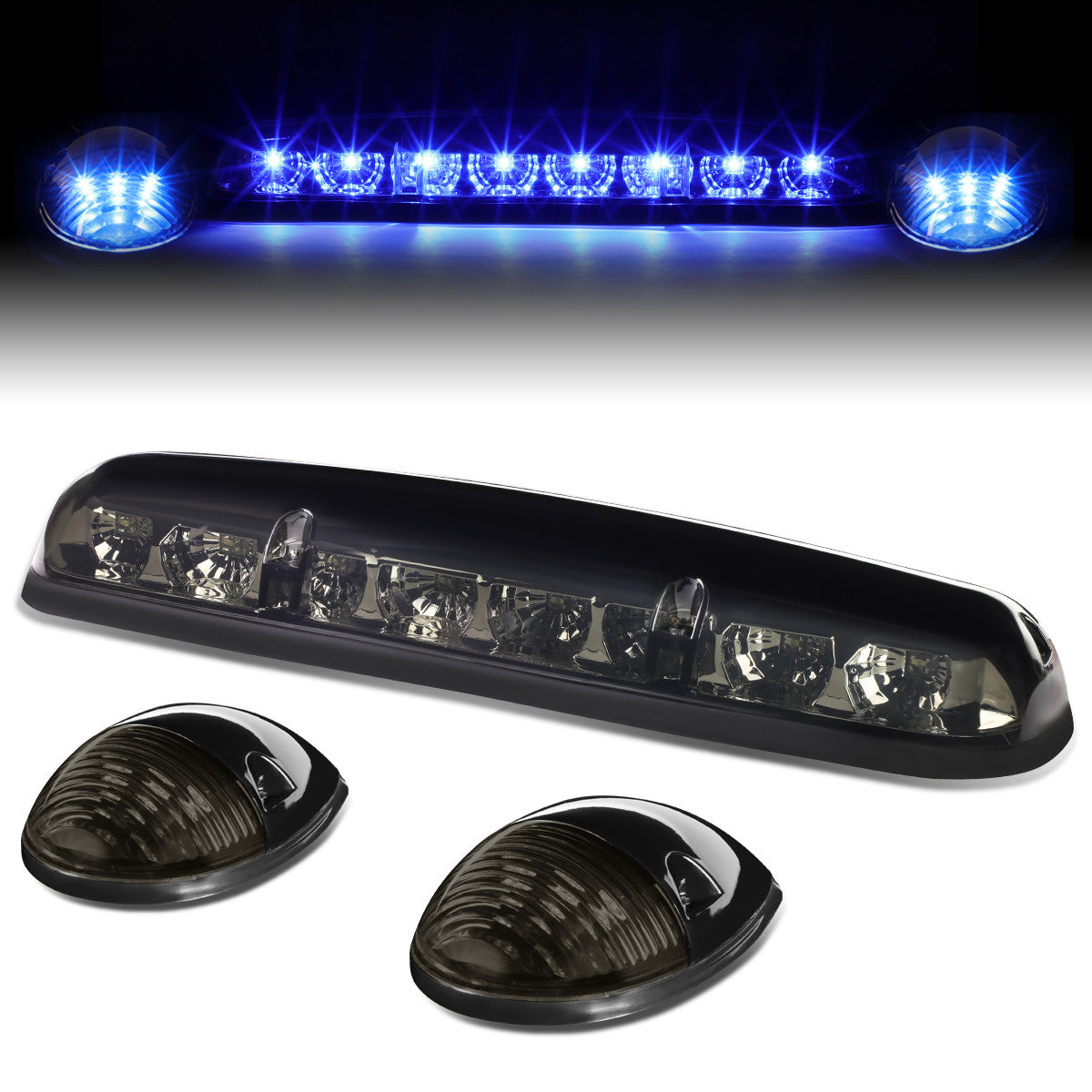 DNA Motoring, 02-07 Chevy Silverado GMC Sierra Smoked Lens Cab Roof Lights - Blue LED