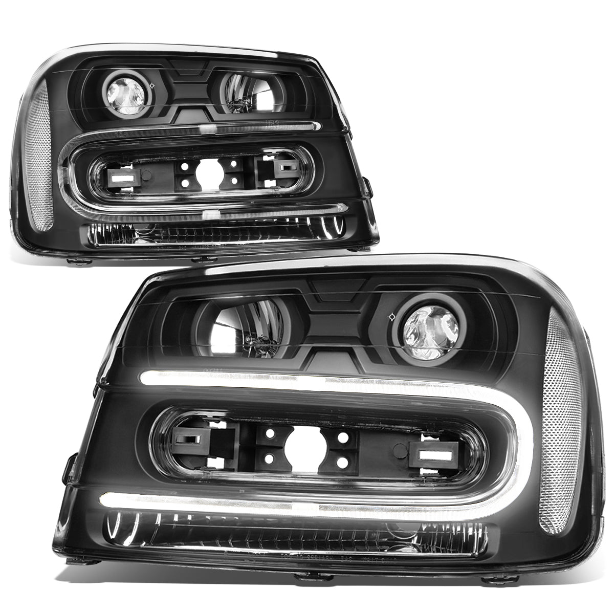 DNA Motoring, 02-09 Chevy Trailblazer EXT LED DRL Projector Headlights - Black Housing Clear Corner