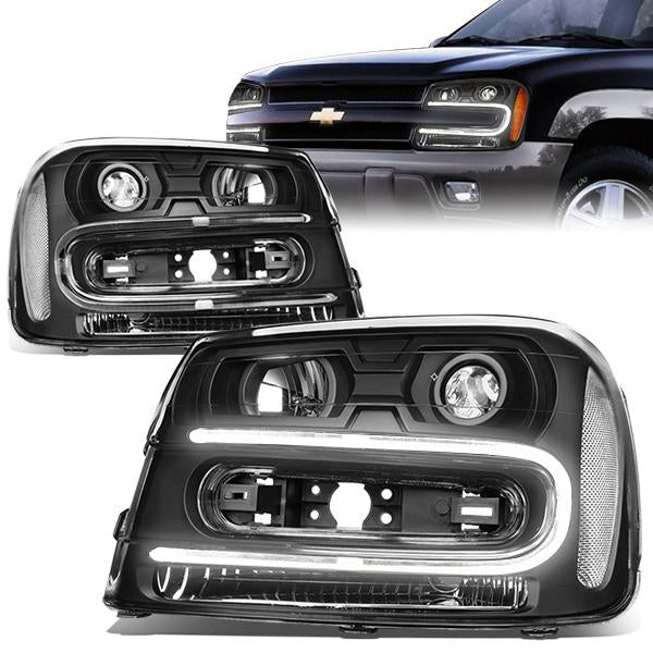 DNA Motoring, 02-09 Chevy Trailblazer EXT LED DRL Projector Headlights - Black Housing Clear Corner