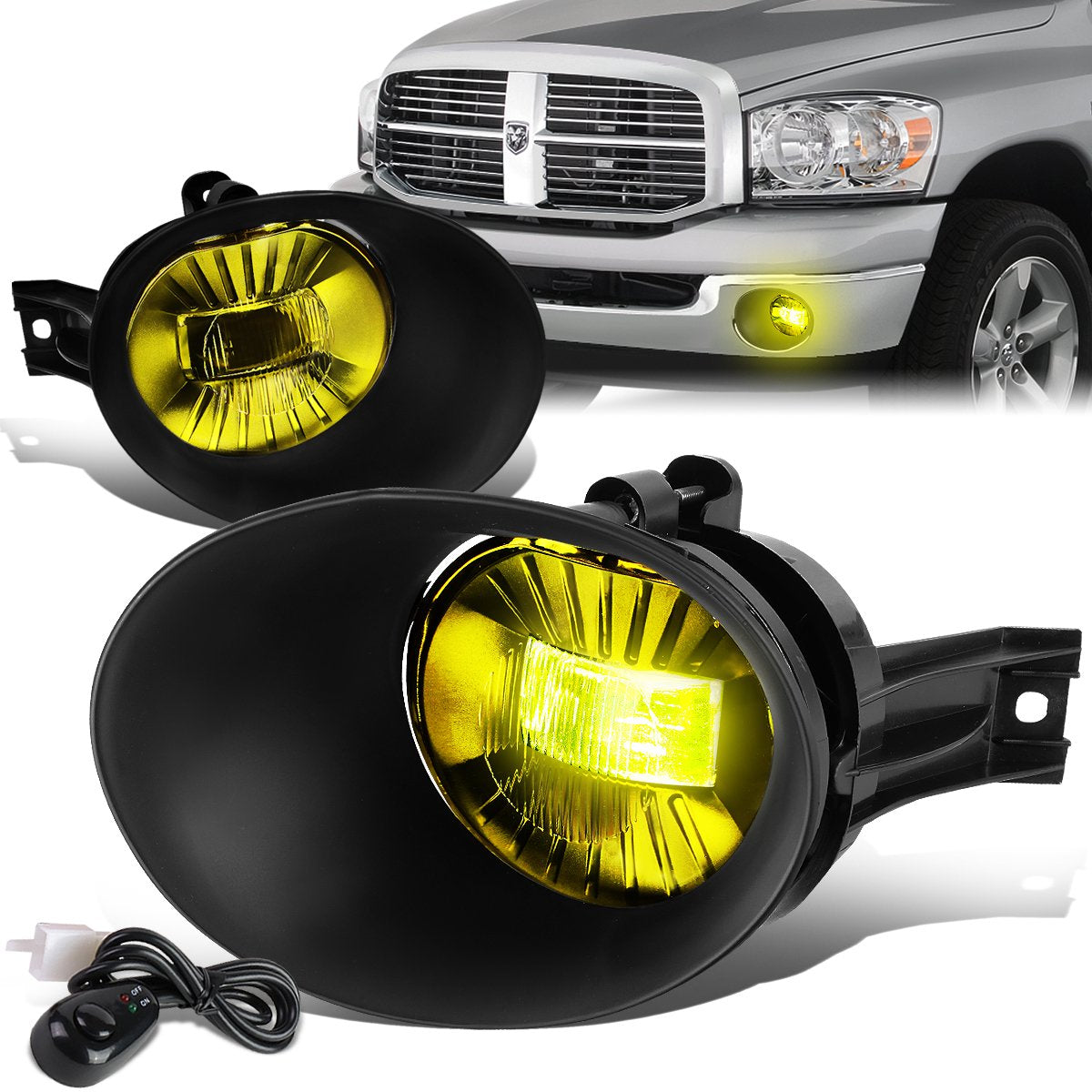 DNA Motoring, 02-09 Dodge Ram 1500 2500 3500 LED Truck Amber Lens Fog Lights - w/Bezel+Switch