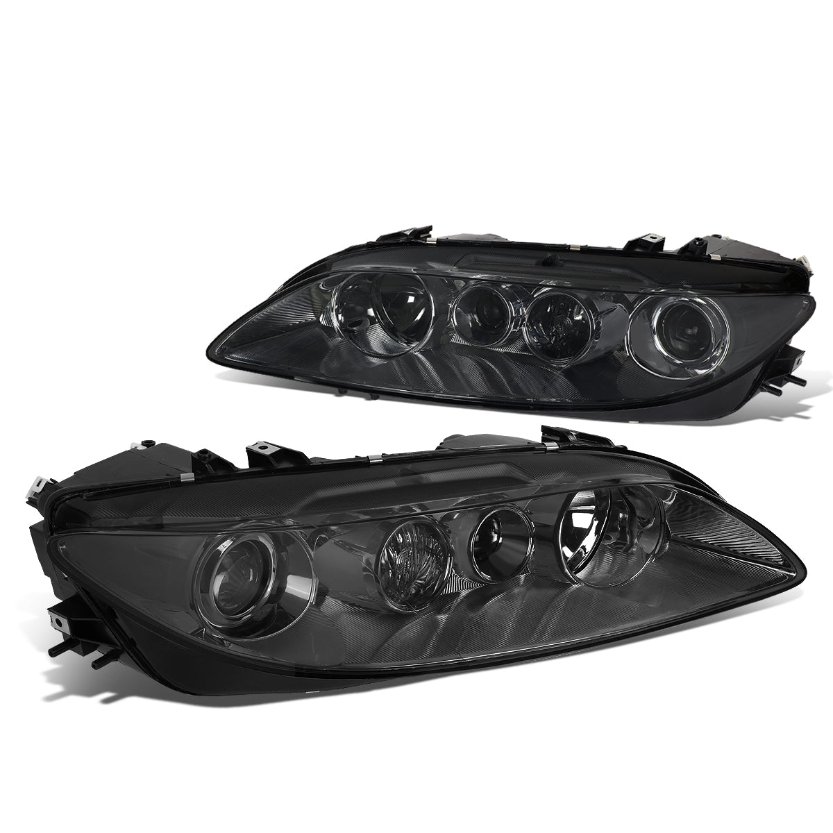 DNA Motoring, 03-05 Mazda 6 Projector Headlights with Fog Lamps - Smoked Housing