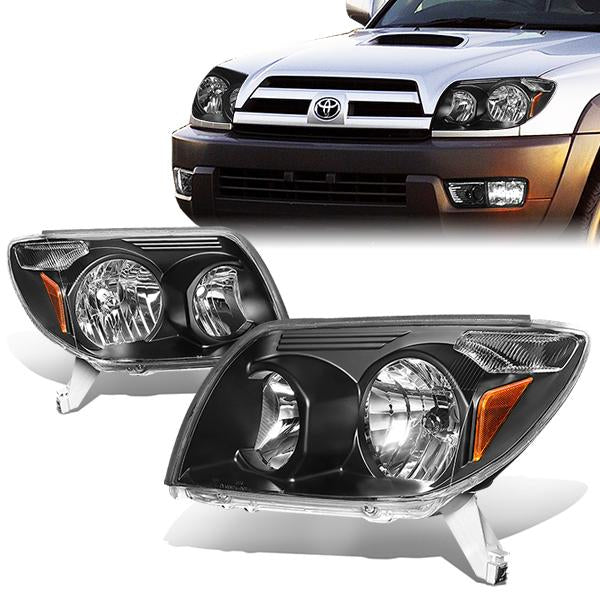 DNA Motoring, 03-05 Toyota 4Runner Headlights - Black Housing Amber Corner