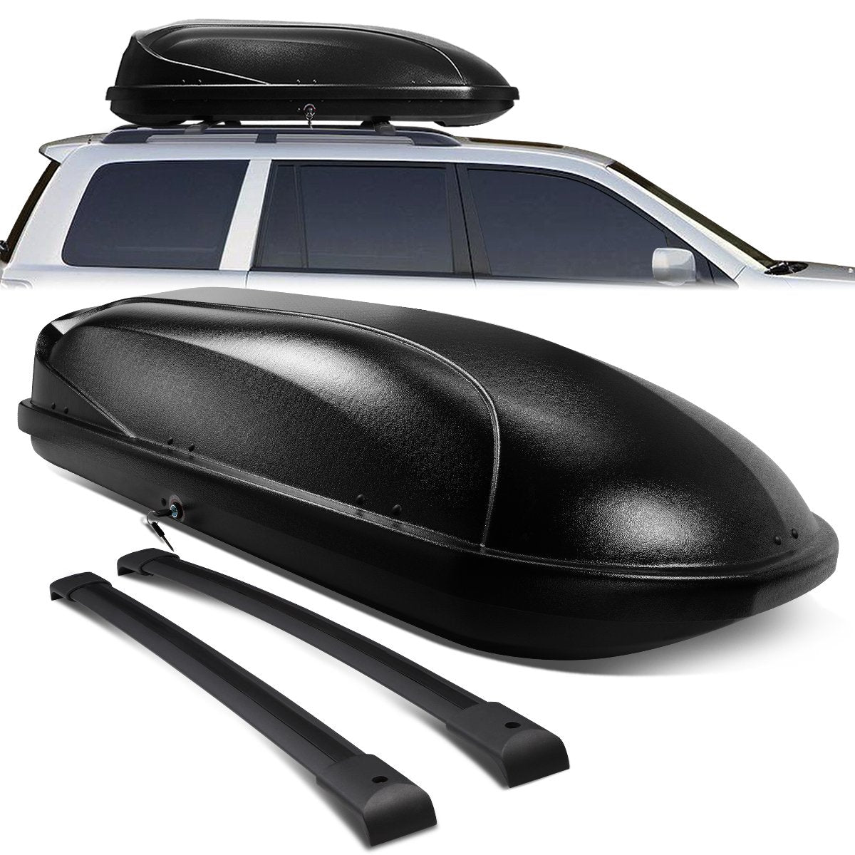 DNA Motoring, 03-08 Honda Pilot Aluminum Roof Rack Cross Bar + Lockable Cargo Box - Black