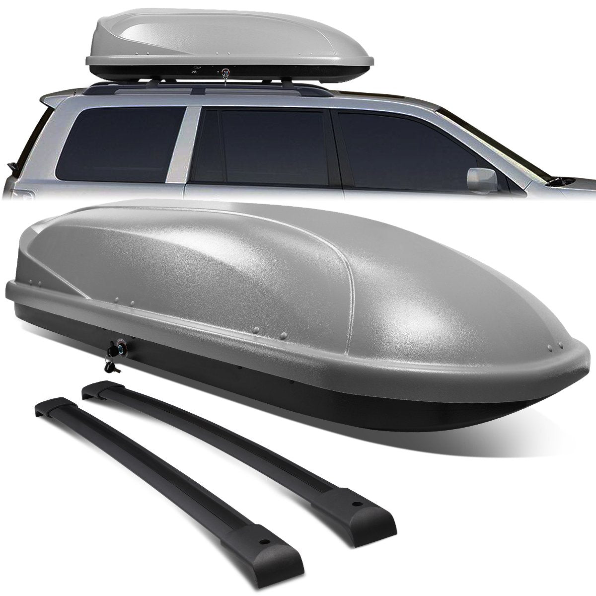 DNA Motoring, 03-08 Honda Pilot Aluminum Roof Rack Cross Bar + Lockable Cargo Box - Grey