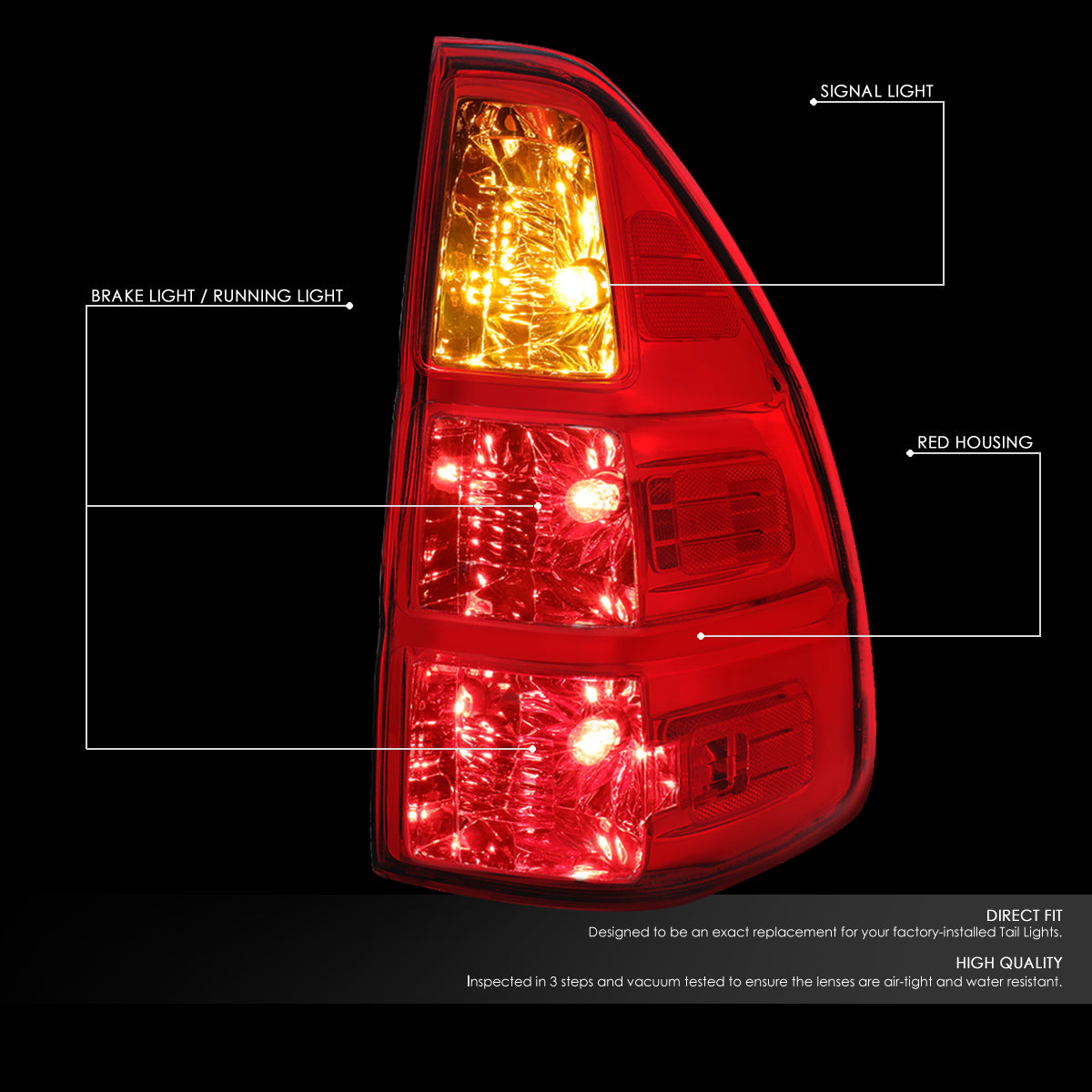 Nuvision Lighting, 03-09 Lexus GX470 Rear Brake Tail Lights - Red/Amber Lens