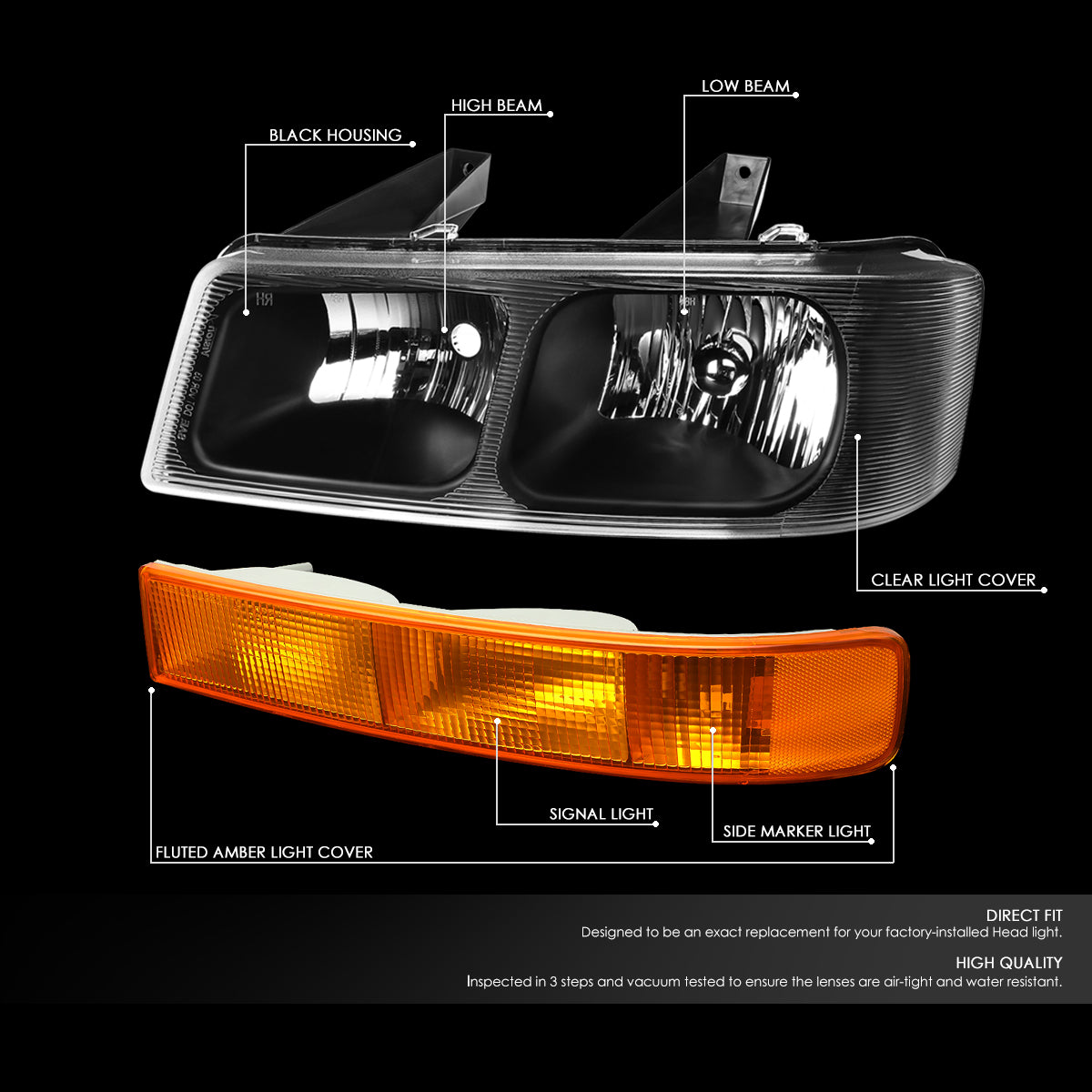 DNA Motoring, 03-20 Chevy Express GMC Savana 1500 2500 3500 Headlights+Amber Bumper Lamps