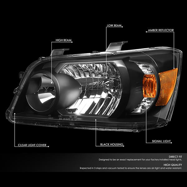 DNA Motoring, 04-06 Toyota Highlander Headlights - Black Housing Amber Corner