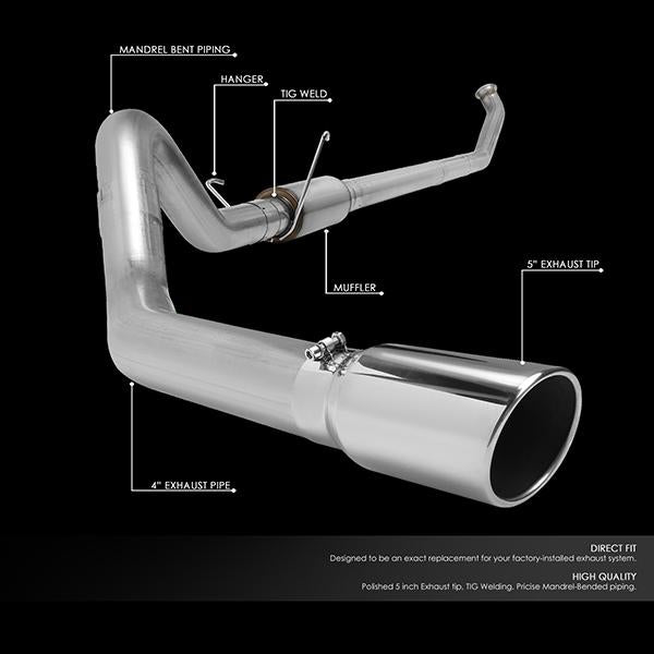 J2 Engineering, 04-07 Dodge Ram 2500 3500 5.9L Turbo-Back Exhaust System w/Muffler+5 in. OD Tip