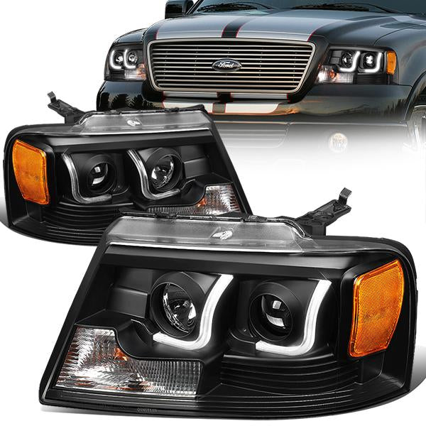 DNA Motoring, 04-08 Ford F150 Lincoln Mark LT LED DRL Projector Headlights - Black Housing Amber Corner