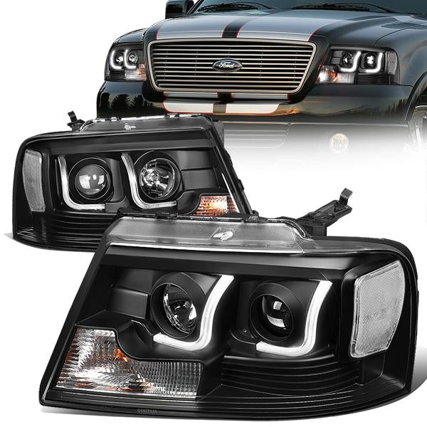 DNA Motoring, 04-08 Ford F150 Lincoln Mark LT LED DRL Projector Headlights - Black Housing Clear Corner