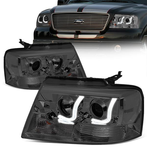 DNA Motoring, 04-08 Ford F150 Lincoln Mark LT LED DRL Projector Headlights - Smoked Housing Clear Corner