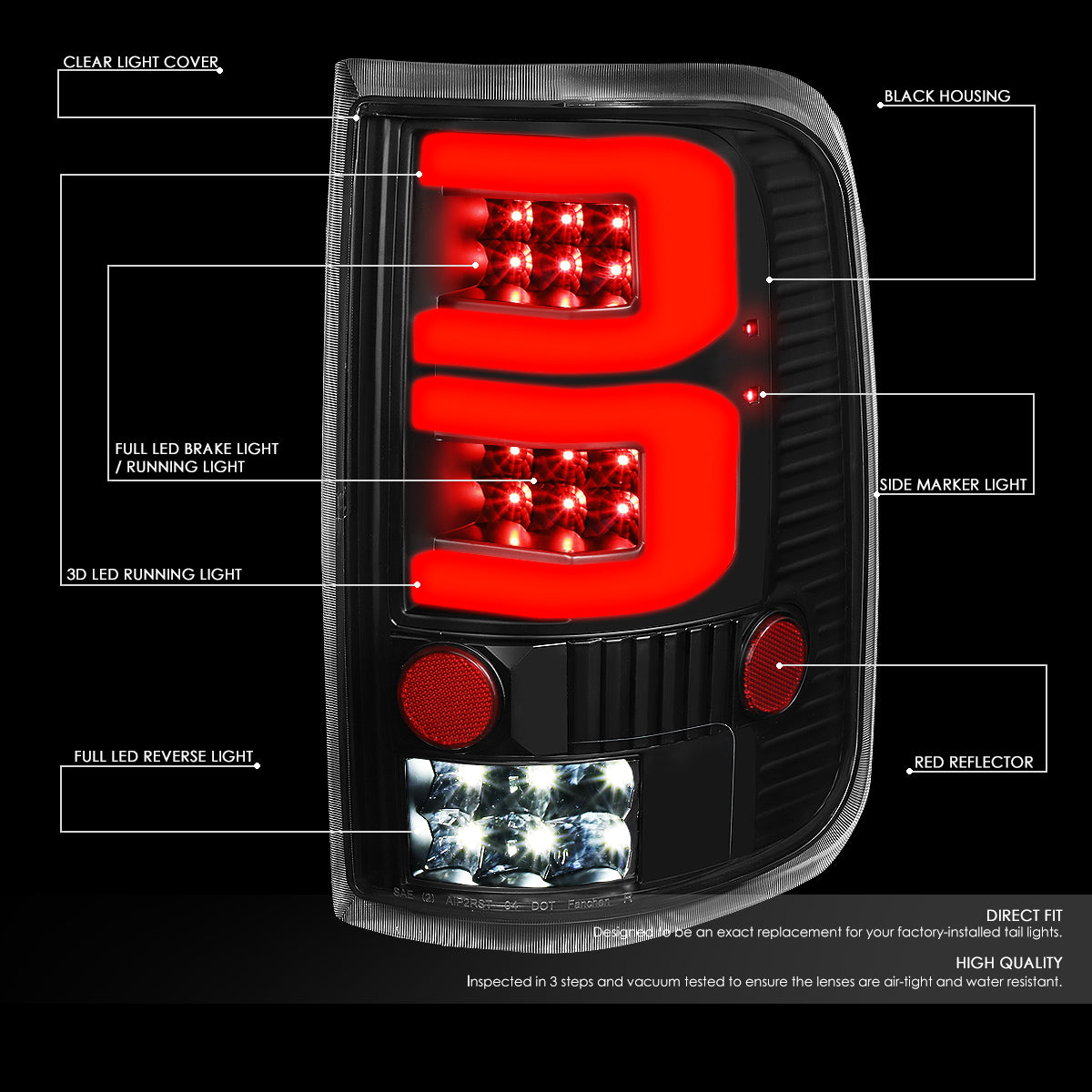 Nuvision Lighting, 04-08 Ford F150 Lobo Dual LED C-Bar Rear Brake Tail Lights - Black Housing