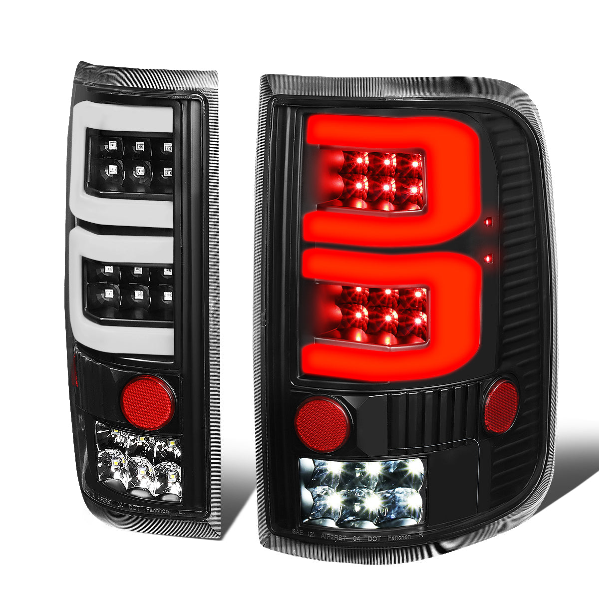 Nuvision Lighting, 04-08 Ford F150 Lobo Dual LED C-Bar Rear Brake Tail Lights - Black Housing