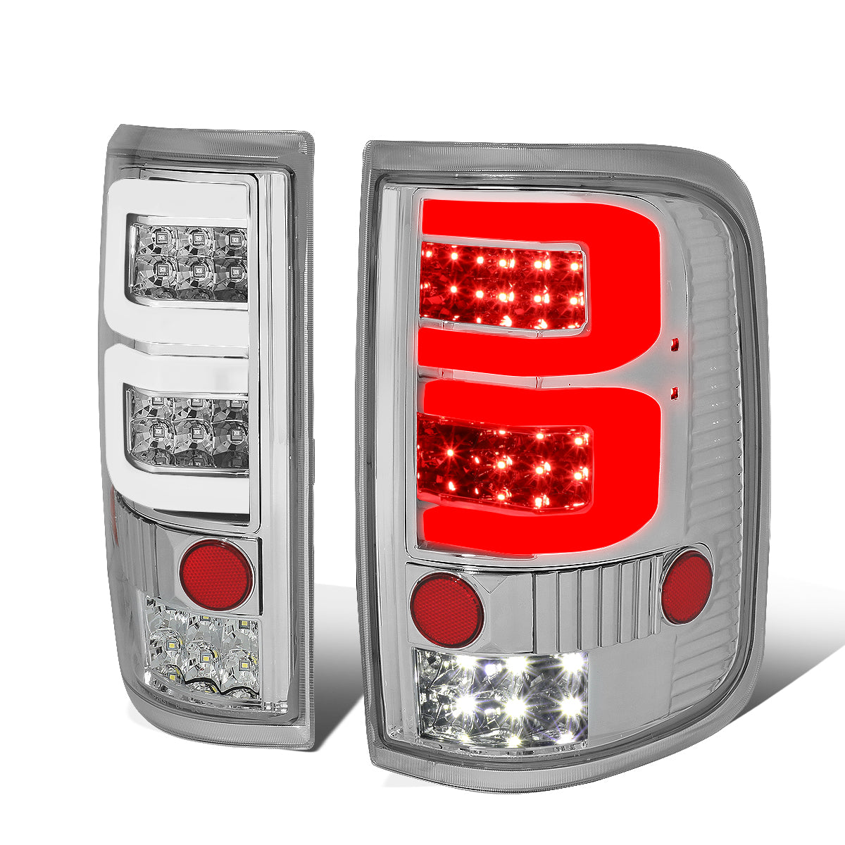 Nuvision Lighting, 04-08 Ford F150 Lobo Dual LED C-Bar Rear Brake Tail Lights - Chrome Housing