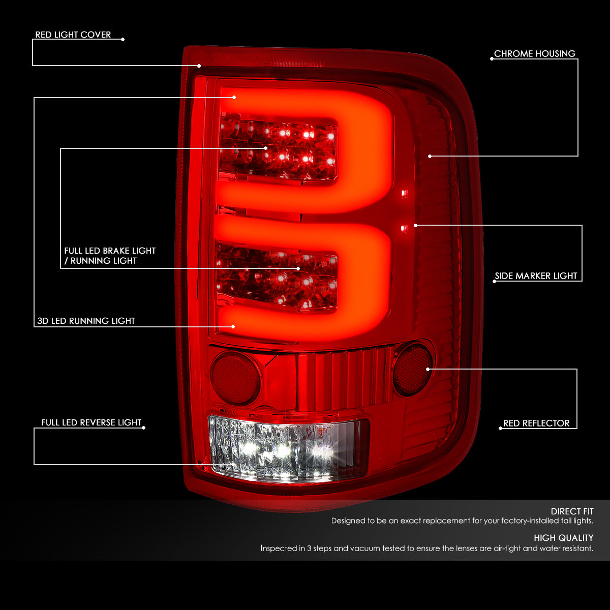 Nuvision Lighting, 04-08 Ford F150 Lobo Dual LED C-Bar Rear Brake Tail Lights - Red Housing