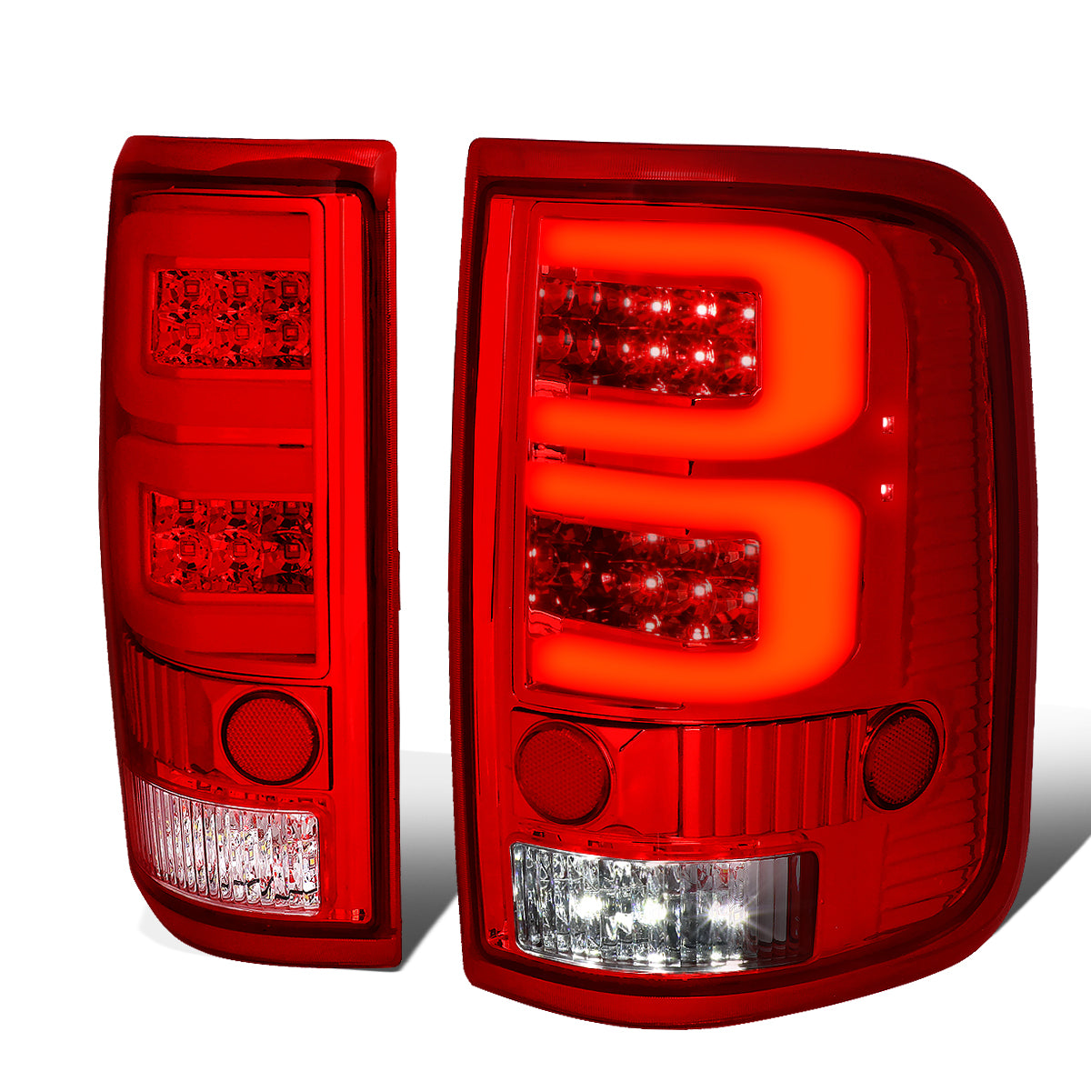 Nuvision Lighting, 04-08 Ford F150 Lobo Dual LED C-Bar Rear Brake Tail Lights - Red Housing