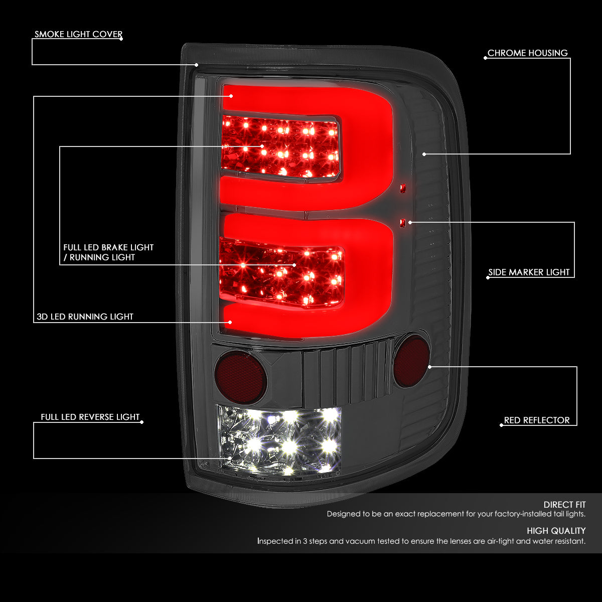 Nuvision Lighting, 04-08 Ford F150 Lobo Dual LED C-Bar Rear Brake Tail Lights - Smoked Housing