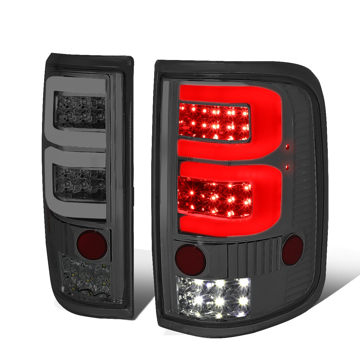 Nuvision Lighting, 04-08 Ford F150 Lobo Dual LED C-Bar Rear Brake Tail Lights - Smoked Housing