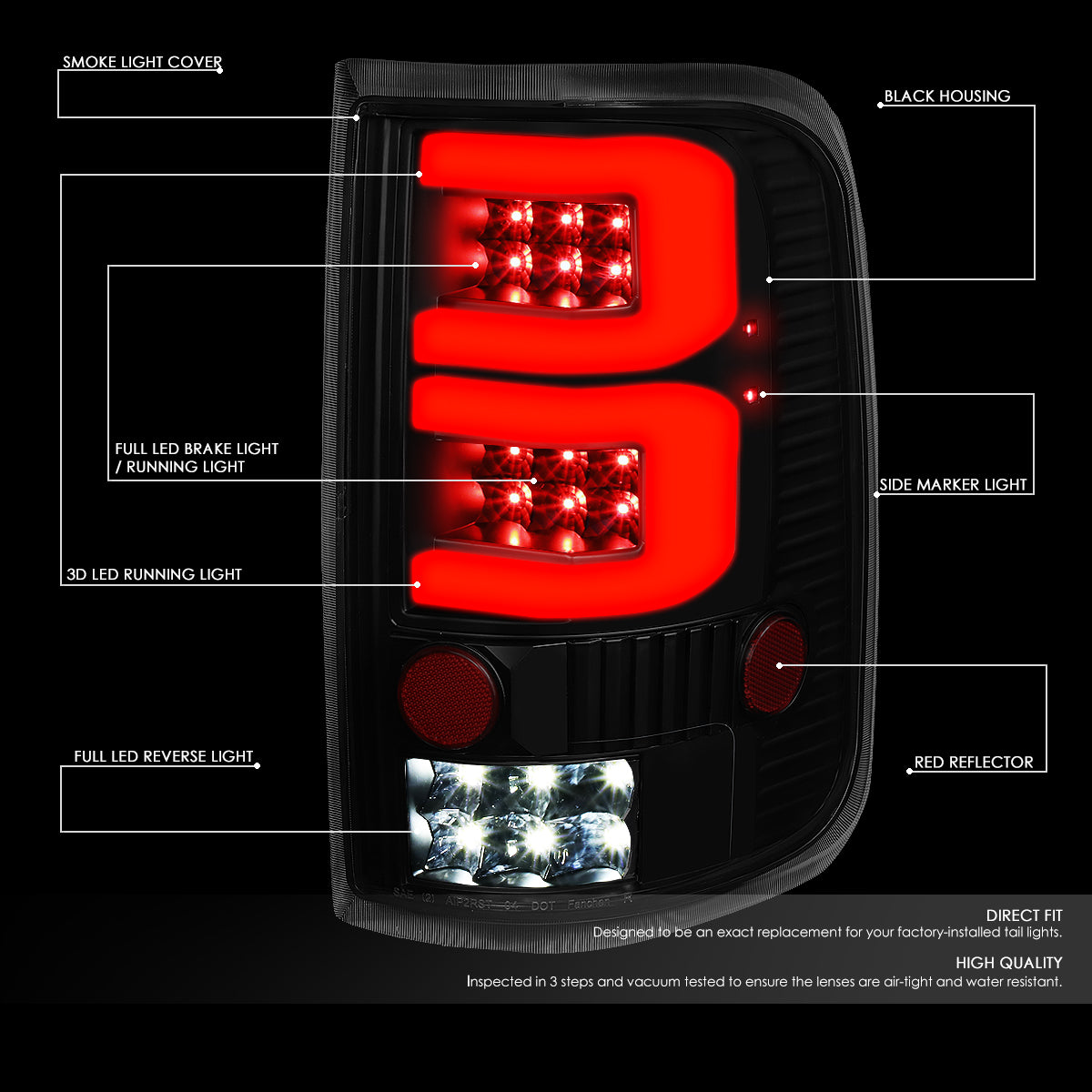 Nuvision Lighting, 04-08 Ford F150 Lobo Dual LED C-Bar Rear Brake Tail Lights - Tinted Housing