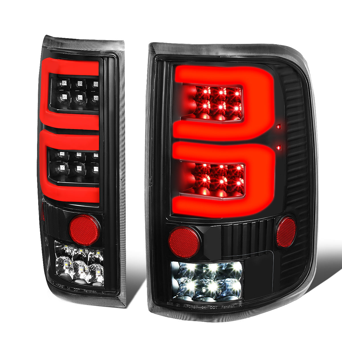 Nuvision Lighting, 04-08 Ford F150 Lobo Dual Red C-Bar LED Rear Brake Tail Lights - Black Housing