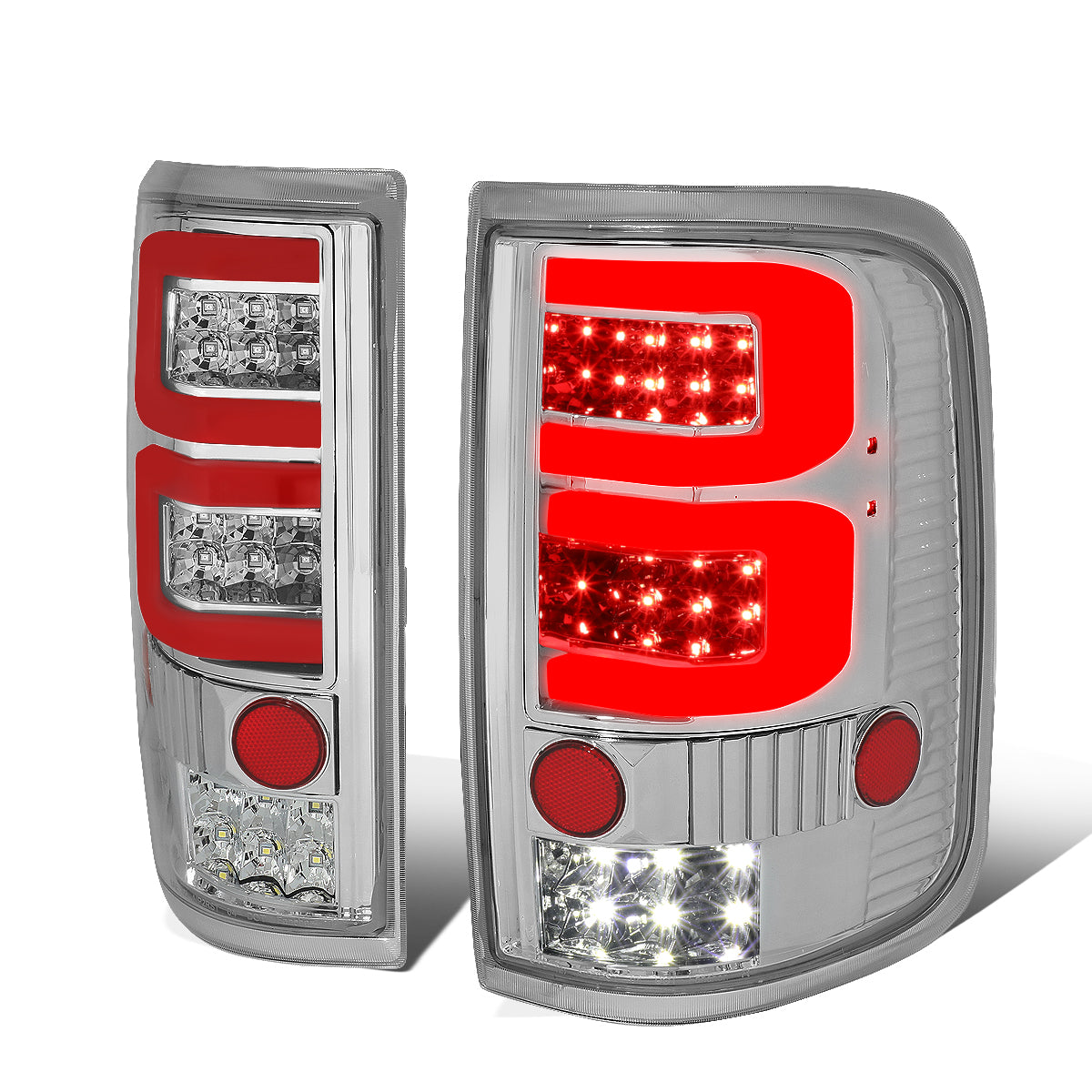 Nuvision Lighting, 04-08 Ford F150 Lobo Dual Red C-Bar LED Rear Brake Tail Lights - Chrome Housing