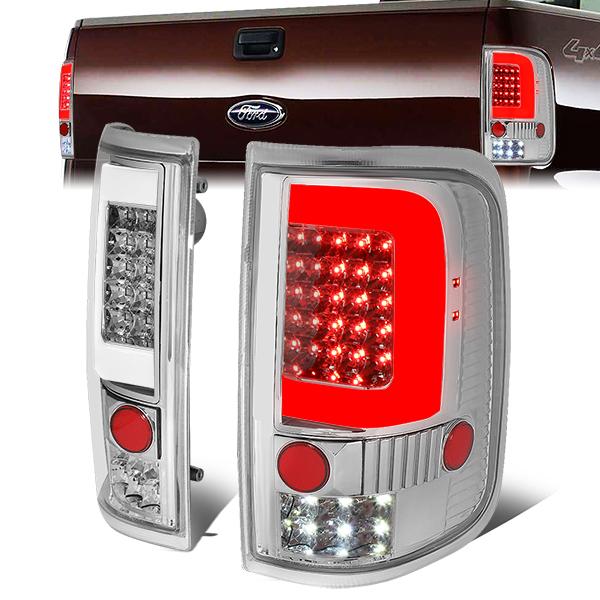 Nuvision Lighting, 04-08 Ford F150 Lobo LED C-Bar Rear Brake Tail Lights - Chrome Housing