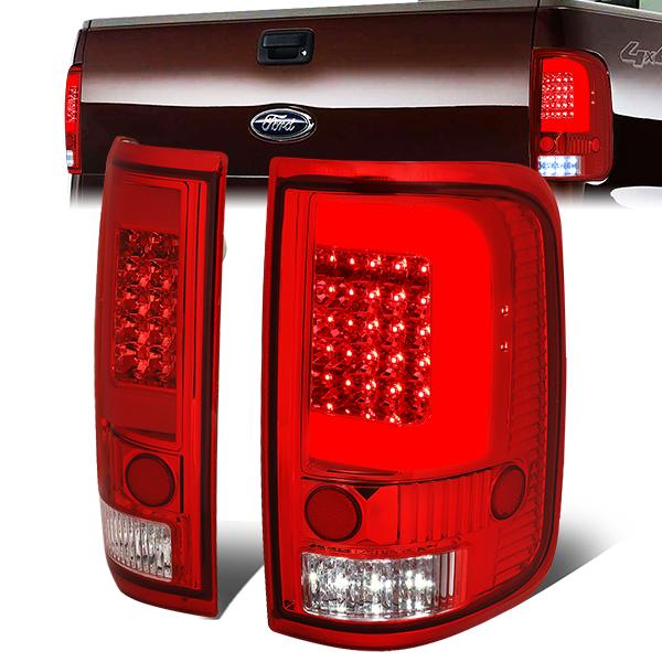 Nuvision Lighting, 04-08 Ford F150 Lobo LED C-Bar Rear Brake Tail Lights - Red Housing