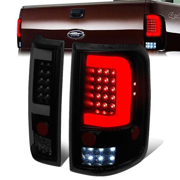 Nuvision Lighting, 04-08 Ford F150 Lobo LED C-Bar Rear Brake Tail Lights - Tinted Housing