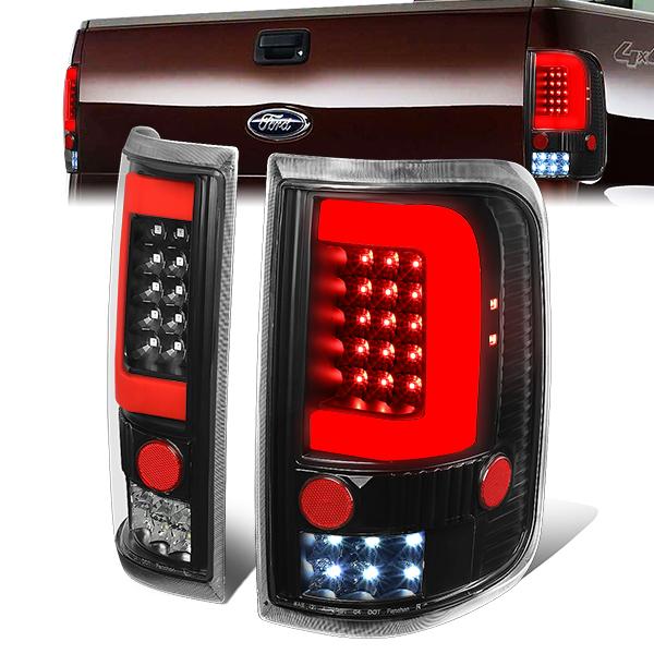 Nuvision Lighting, 04-08 Ford F150 Lobo Red C-Bar LED Rear Brake Tail Lights - Black Housing