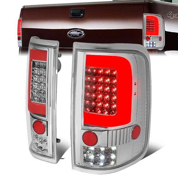 Nuvision Lighting, 04-08 Ford F150 Lobo Red C-Bar LED Rear Brake Tail Lights - Chrome Housing