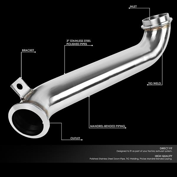 J2 Engineering, 04-10 Chevy Silverado GMC Sierra 2500HD 3500 6.6L 3 in. OD Turbo Downpipe - Stainless Steel