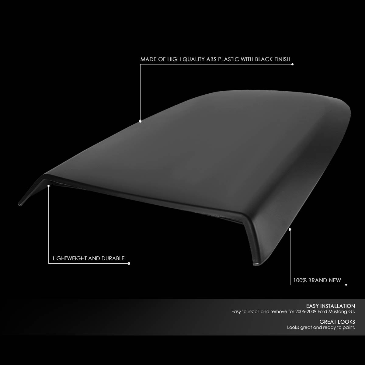 J2 Engineering, 05-09 Ford Mustang Hood Scoop - 26 in. L x 16 in. W x 1.75 in. H