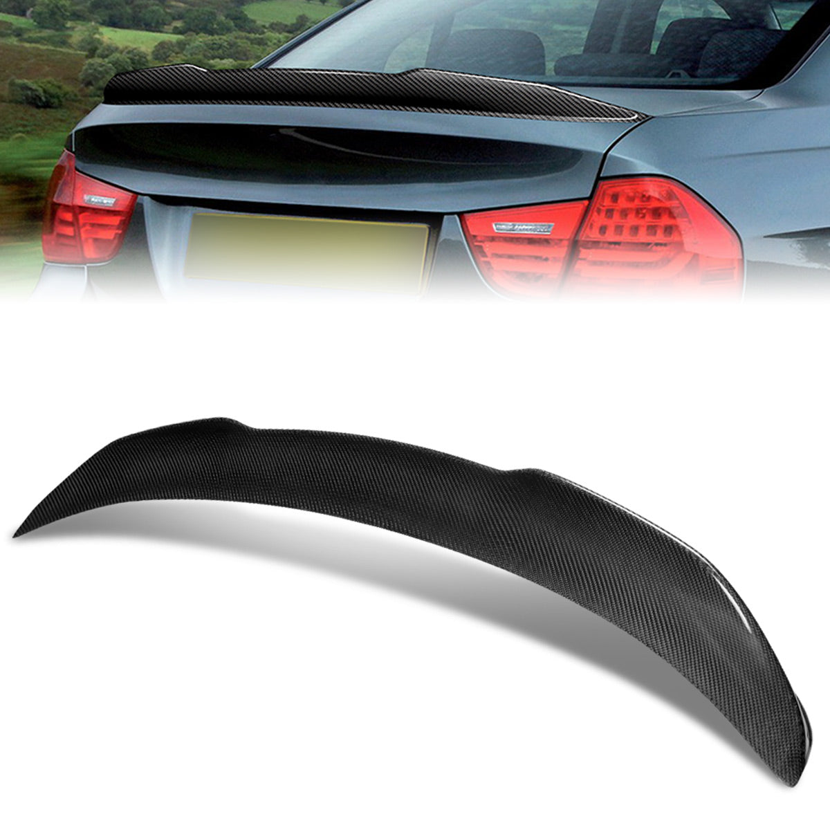 Stay Tuned Performance, 05-12 BMW 325i 323i 328i 4-Door Sedan E90 PSM-Style Rear Trunk Lid Spoiler - Carbon Fiber