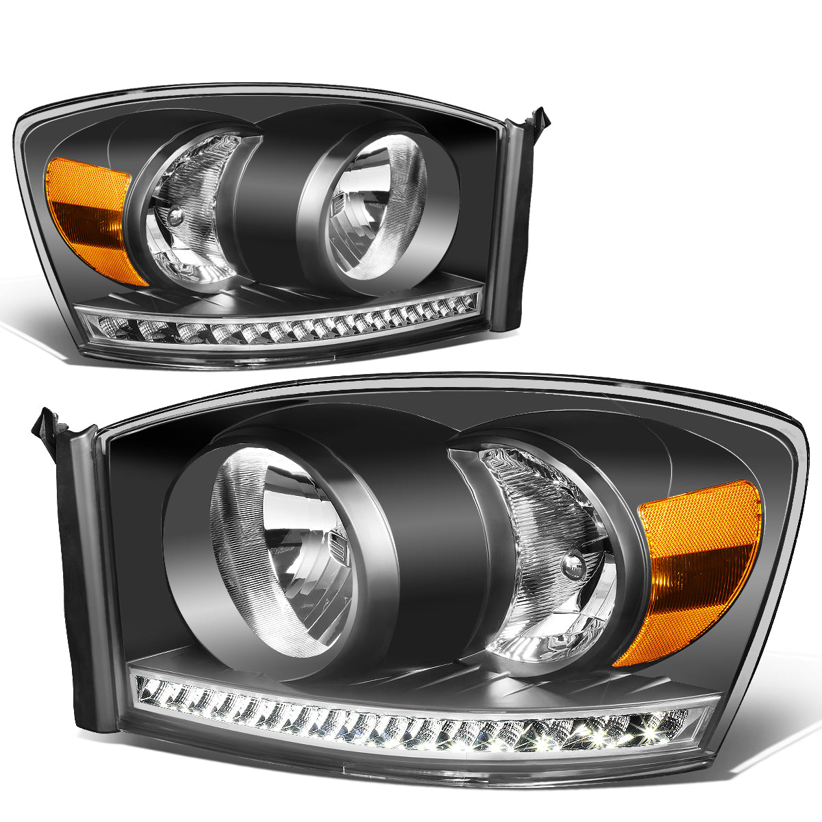 Nuvision Lighting, 06-09 Dodge RAM 1500 2500 3500 LED DRL Headlights - Black Housing Amber Corner