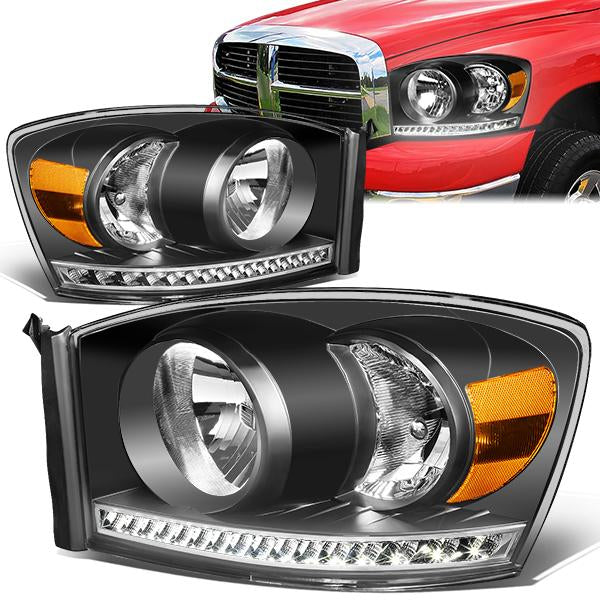 Nuvision Lighting, 06-09 Dodge RAM 1500 2500 3500 LED DRL Headlights - Black Housing Amber Corner