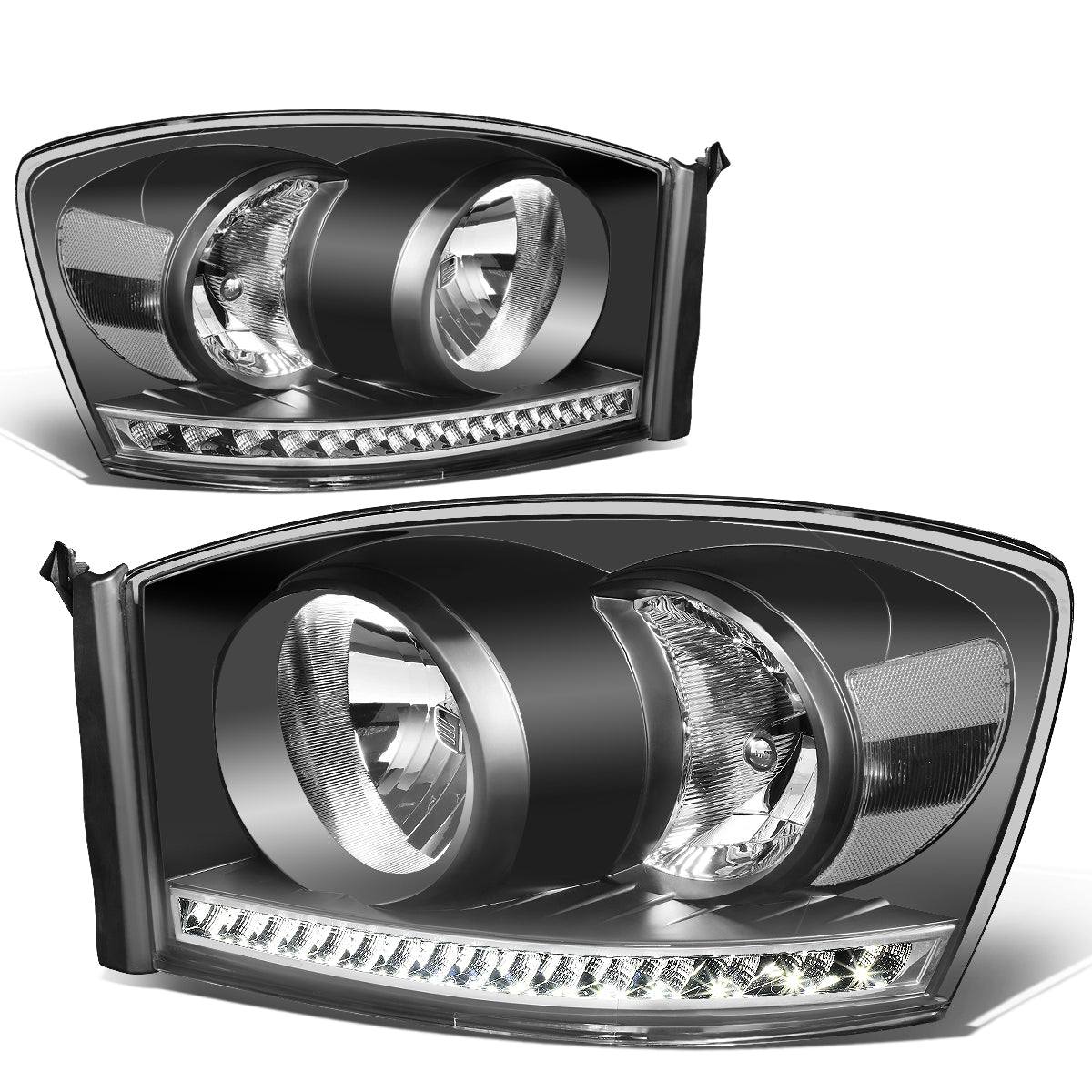 Nuvision Lighting, 06-09 Dodge RAM 1500 2500 3500 LED DRL Headlights - Black Housing Clear Corner