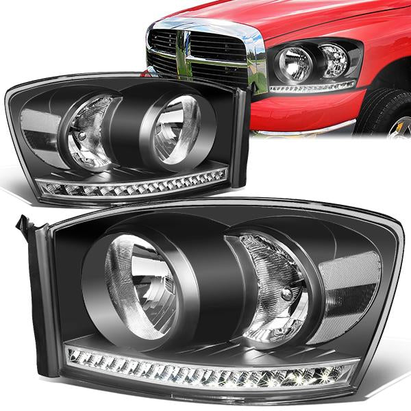 Nuvision Lighting, 06-09 Dodge RAM 1500 2500 3500 LED DRL Headlights - Black Housing Clear Corner