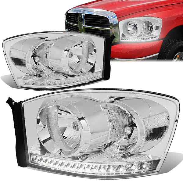 Nuvision Lighting, 06-09 Dodge RAM 1500 2500 3500 LED DRL Headlights - Chrome Housing Clear Corner