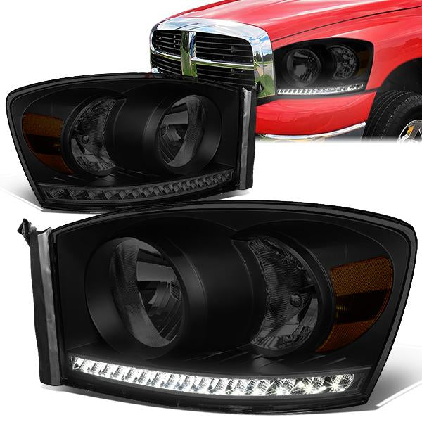 Nuvision Lighting, 06-09 Dodge RAM 1500 2500 3500 LED DRL Headlights - Tinted Housing Amber Corner