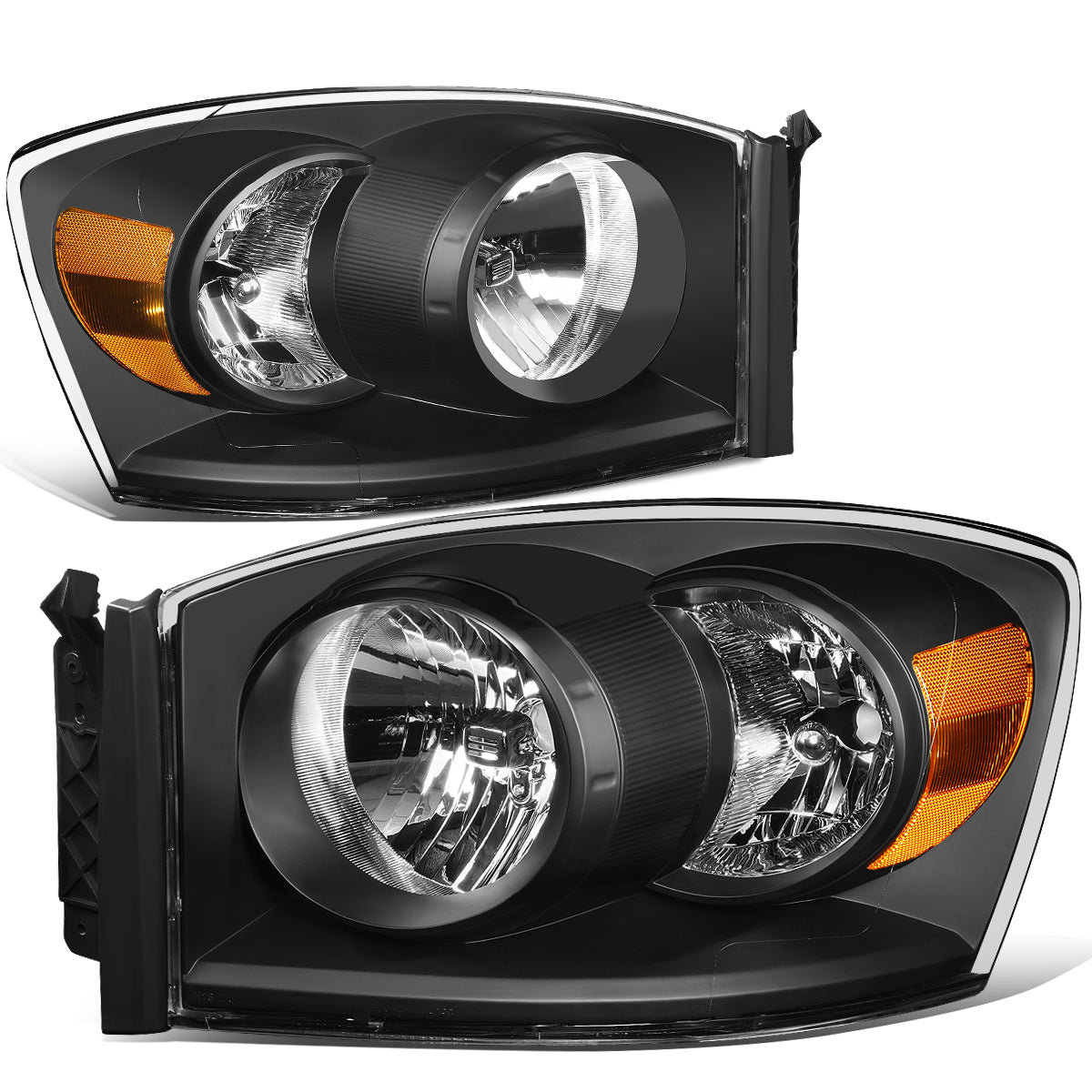 Nuvision Lighting, 06-09 Dodge Ram 1500 2500 3500 Headlights - Black Housing Amber Corner