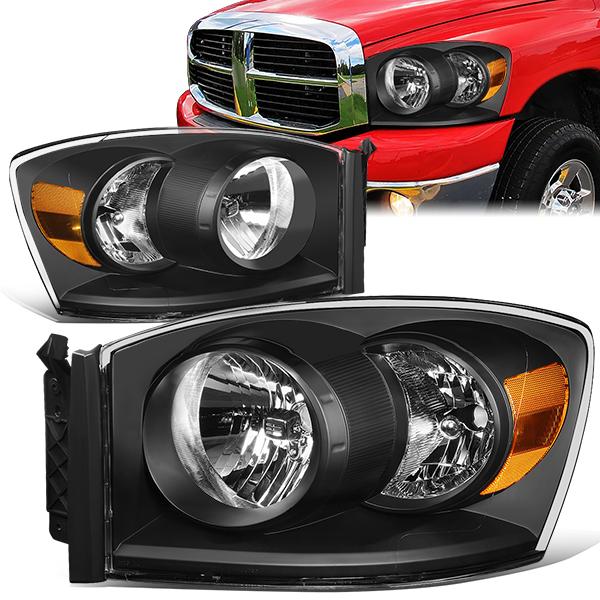 Nuvision Lighting, 06-09 Dodge Ram 1500 2500 3500 Headlights - Black Housing Amber Corner