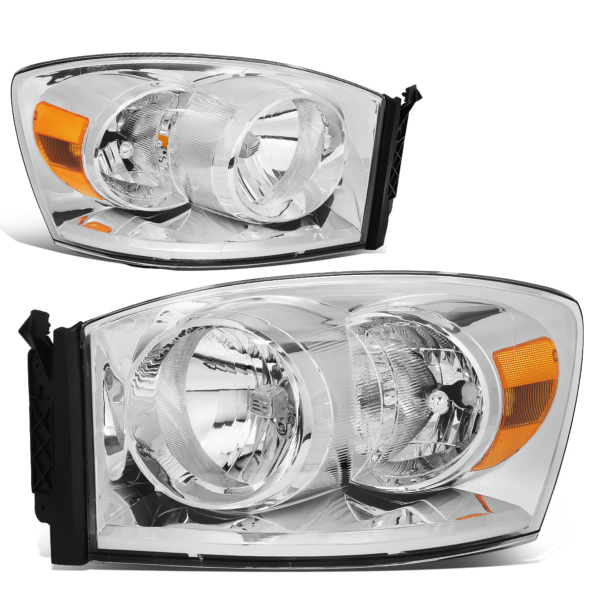 Nuvision Lighting, 06-09 Dodge Ram 1500 2500 3500 Headlights - Chrome Housing Amber Corner