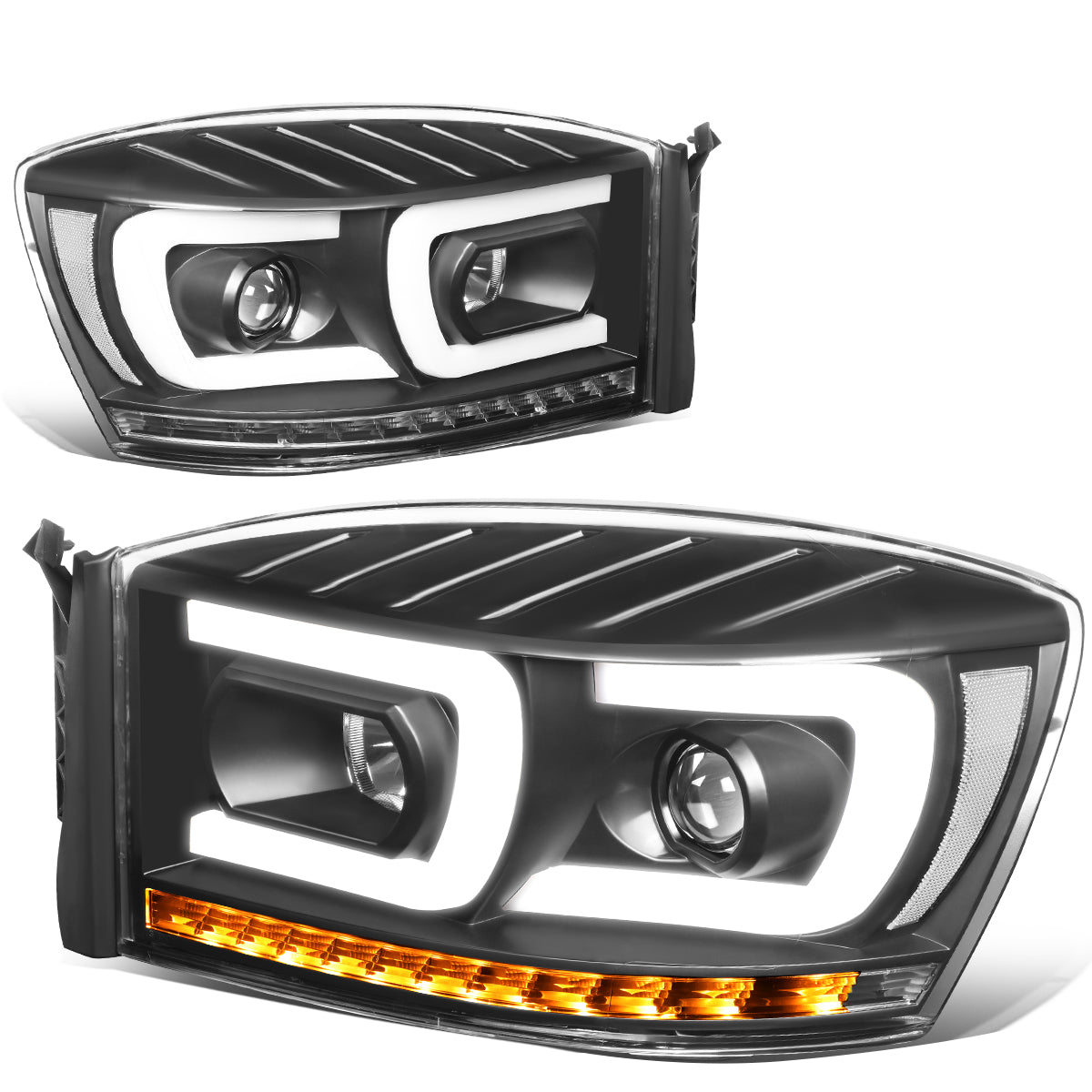 Nuvision Lighting, 06-09 Dodge Ram 1500 2500 3500 LED DRL+Sequential Turn Signal Projector Headlights - Black