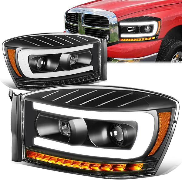 Nuvision Lighting, 06-09 Dodge Ram 1500 2500 3500 LED DRL+Sequential Turn Signal Projector Headlights - Black