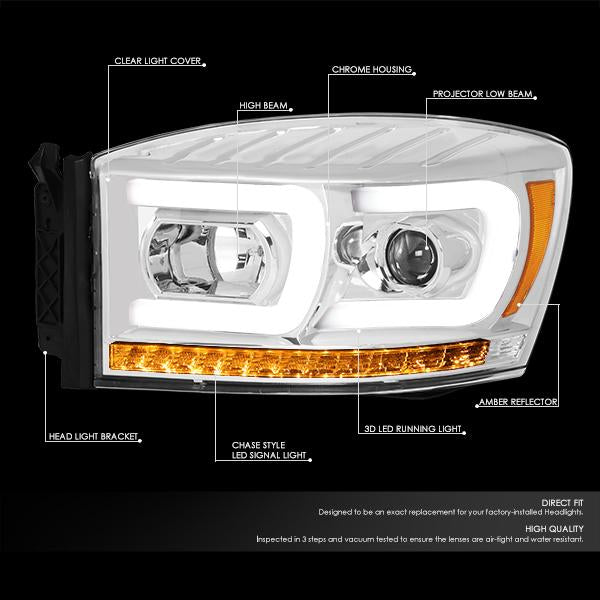 Nuvision Lighting, 06-09 Dodge Ram 1500 2500 3500 LED DRL+Sequential Turn Signal Projector Headlights - Chrome